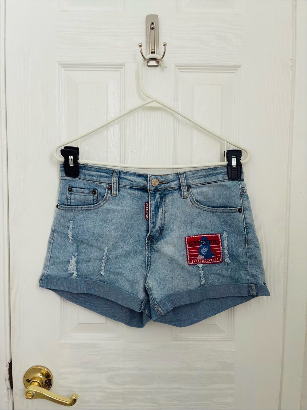 DSQUARED2 Light Blue Denim Women's Shorts with Red Patch